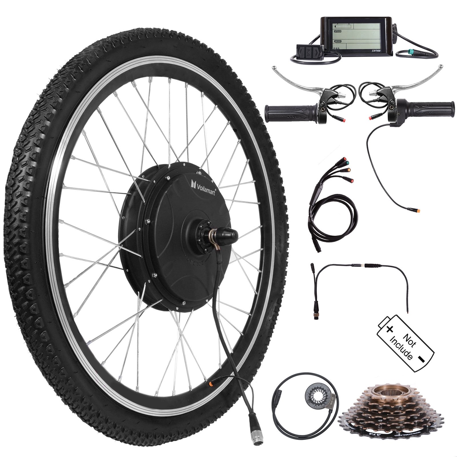 Voilamart 26" Rear Wheel Electric Bicycle Conversion Kit Controller Integrated, 48V 1500W E-bike Motor Kit LCD Display, Built-In Programmable Controller PAS System, 750W Power Limited Road Bike