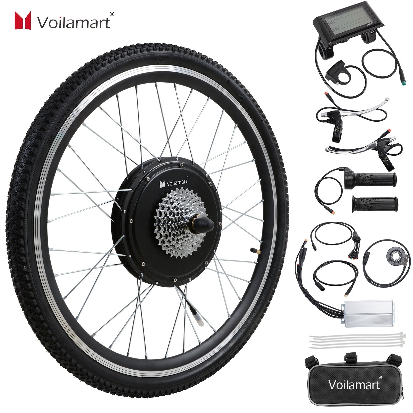 Voilamart Waterproof 48V 1000W 26IN Rear 135MM Hub Motor Wheel with LCD display Electric Bicycle Conversion Kit