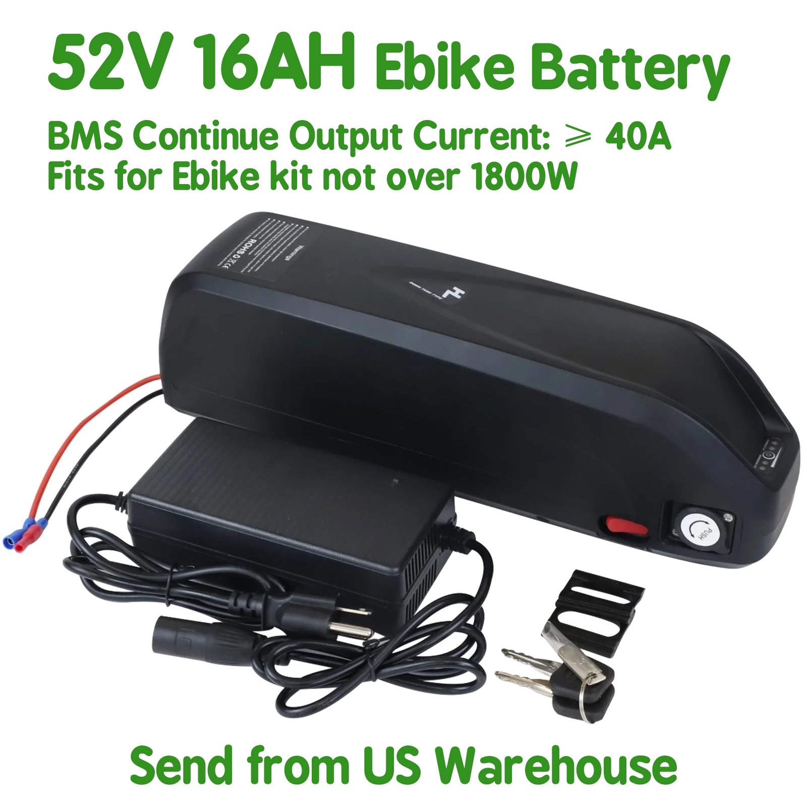 52V 16Ah Lithium ion Ebike Battery For 1000W 1200W 1500W Electric Bicycle Motor Bike