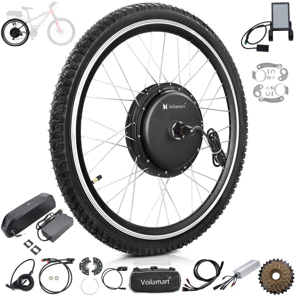 Voilamart 26" Waterproof Electric Bicycle Rear 135mm Hub Motor Wheel Conversion Kit 48V / 52V 1500W with LCD Display Meter IP65 With 16AH Battery
