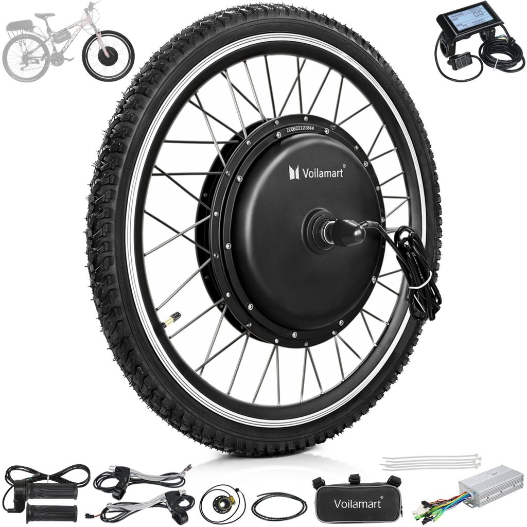 Voilamart 20'' ( 406 ) 48V 1000W Ebike 100mm Dropout Front Hub Motor Wheel Electric Bicycle Conversion Kit with LCD Monitor