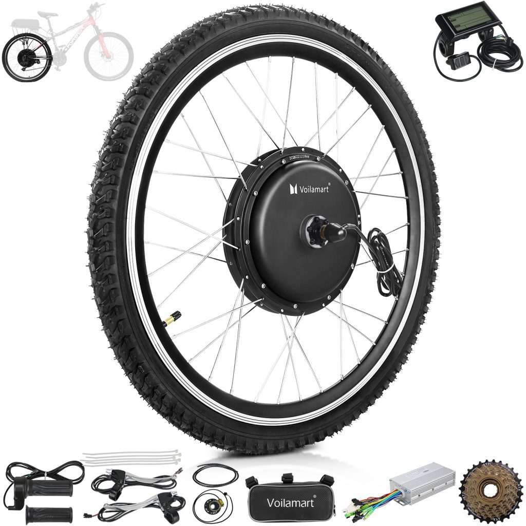 Voilamart 26" 48V 1000W Electric Bicycle Conversion Kit Rear Wheel Speed Hub Motor LCD Meter