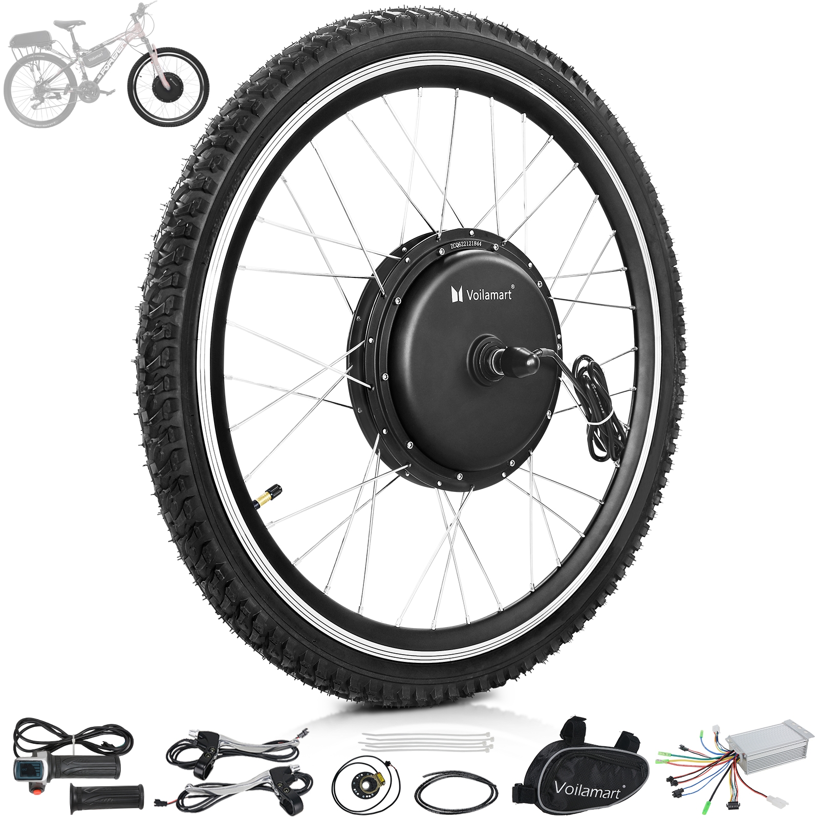 Voilamart 36V 500W 26" Front Wheel Electric Bicycle E Bike Conversion Motor Kit with Twist throttle