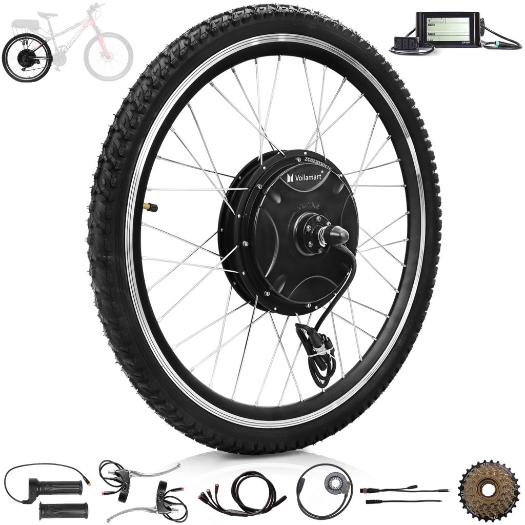 Voilamart Waterproof 48V 1500W 26" Rear Wheel Electric Bicycle Conversion Kit Twist Throttle LCD Meter-built-in controller