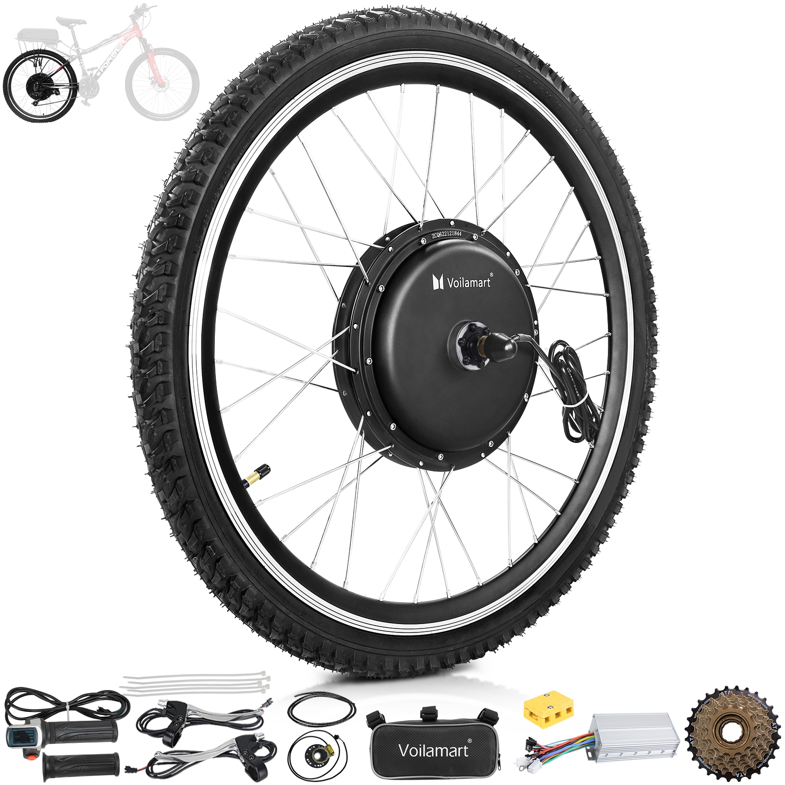 Voilamart 1500W 48V Electric Bicycle Conversion Kit E Bike Motor Hub Speed 26" Rear Wheel