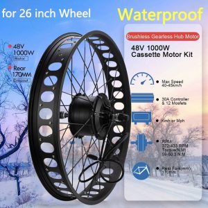 Voilamart Waterproof Electric Bike Conversion Kit 26" x 4.0 Fat Tire 48V 1000W Rear Wheel